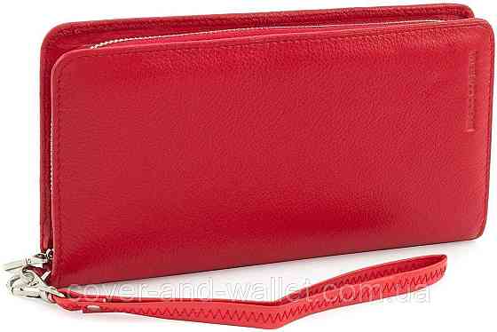 Бордовый кожаный женский кошелек клатч на молнии и магнитах MC Черный Киев
