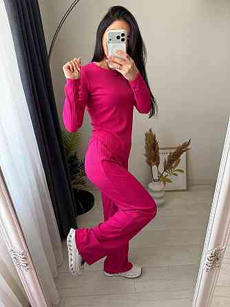 Жіночий стильний повсякденний костюм-двійка турцький рубчик Малиновий, 42/44 Одеса