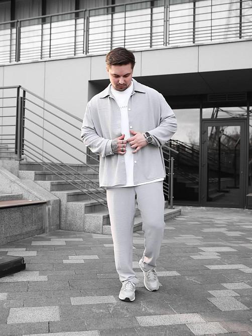 Чоловічий літній костюм Casual сорочка і штани Оверсайз жатка весна літо SANE сірий Одеса - фото 4