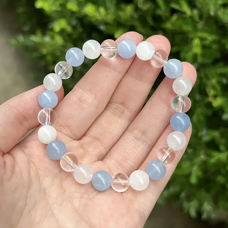 Браслет из ангелита, лунного камня и кварца – натуральные камни гармонии и защиты, 18,5 см Киев - изображение 7