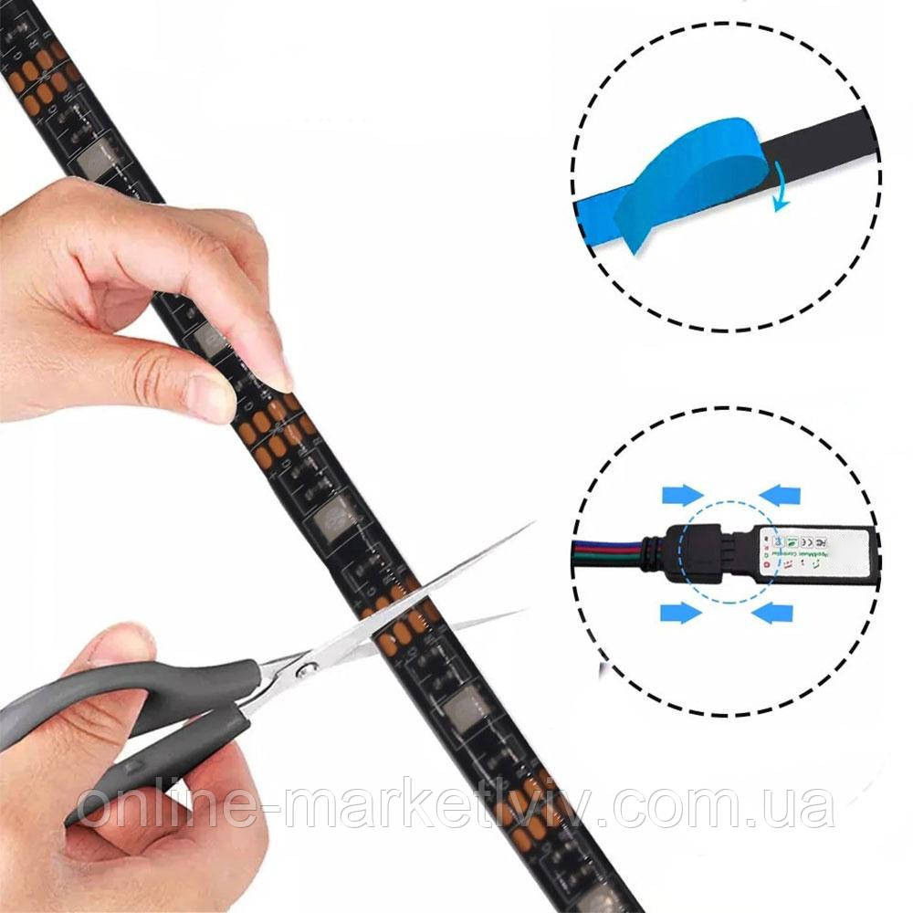 Світлодіодна стрічка 5 м, від USB + пульт TV LED Strip CB-5050 / Кімнатна лед підсвітка / RGB стрічка від повербанку Київ - фото 4