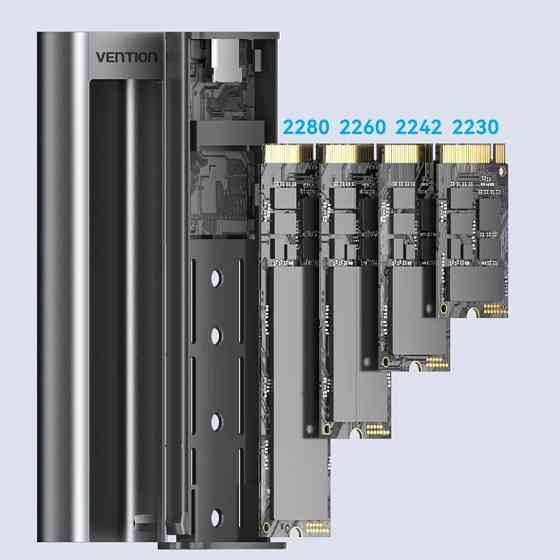 Зовнішня кишеня для SSD M.2 (NVME) M-key USB Type-C 3.2 10Gbps Heat Sink Aluminum сіра Vention Винница