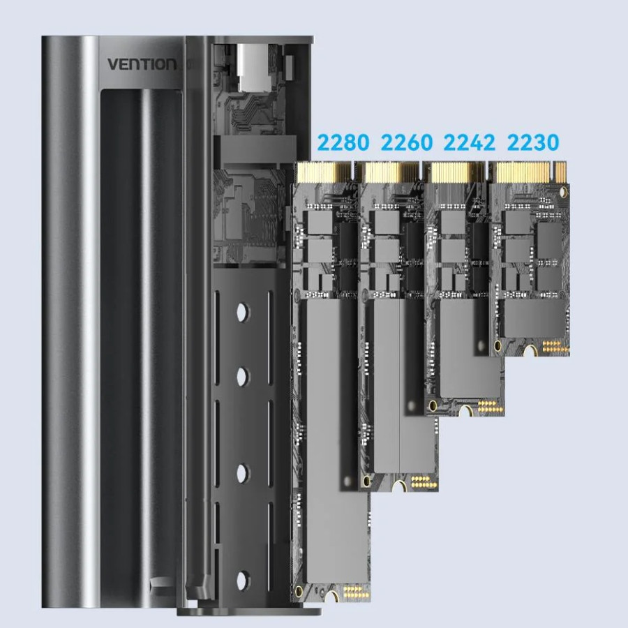 Зовнішня кишеня для SSD M.2 (NVME) M-key USB Type-C 3.2 10Gbps Heat Sink Aluminum сіра Vention Винница - изображение 6