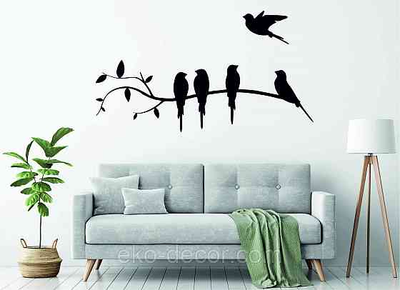 Декоративное настенное Панно «Птички на ветке», Декор на стену 110*36 см, Черный Киев
