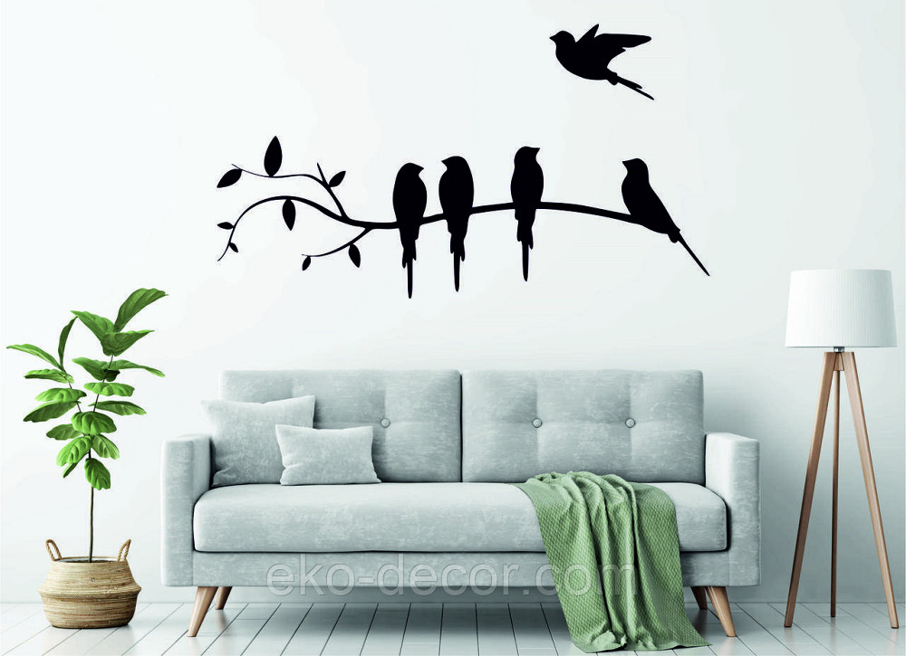 Декоративное настенное Панно «Птички на ветке», Декор на стену 110*36 см, Черный Киев - изображение 4