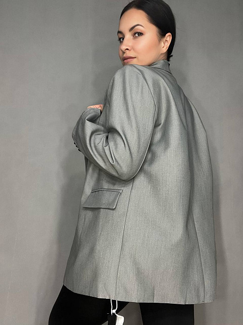 Пиджак женский Qidian 6105 оверсайз с ремнем удлиненный свободный крой one size, серый, one size Киев - изображение 5