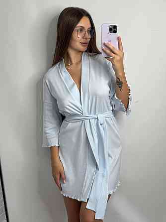 Домашний халат из трикотажа бамбук Голубой XL/2XL Харьков