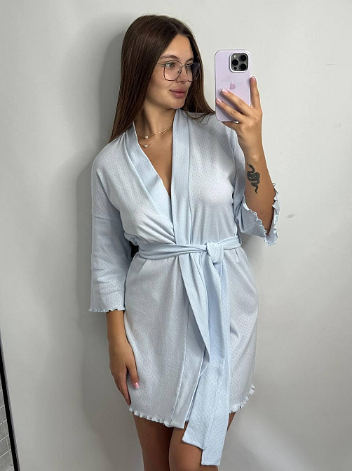 Домашний халат из трикотажа бамбук Голубой XL/2XL Харьков - изображение 4