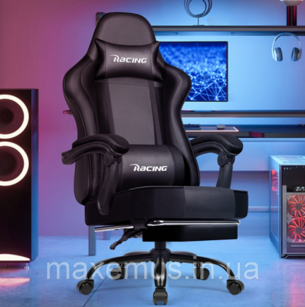 Компьютерное кресло с нагрузкам до 300 кг для геймера с подставкой для ног и регулировкой спинки Bonro Racing B-059 черное Мостиска