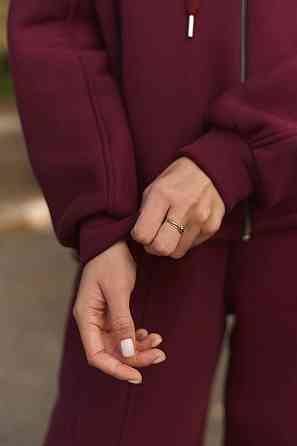 Жіночий теплий прогулянковий костюм-двійка турецька тринитка на флісі Бургунді Одеса