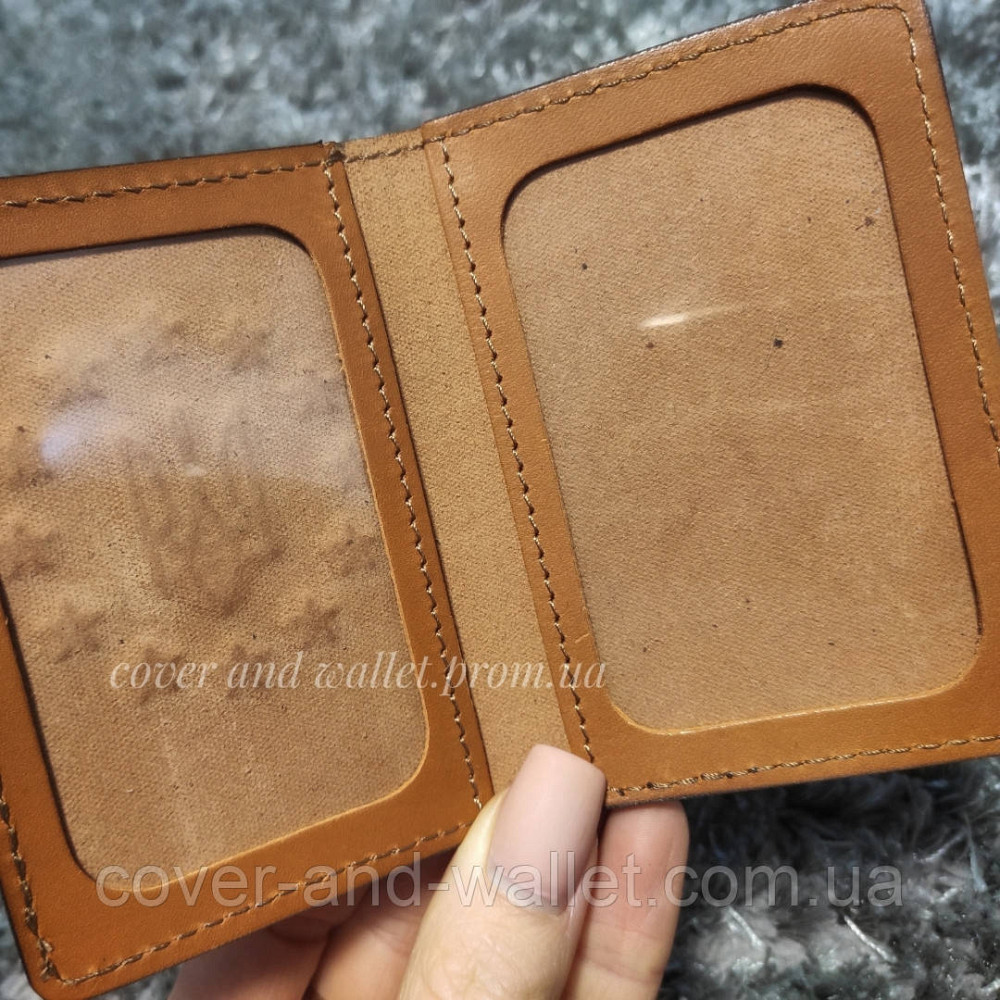 Желтая кожаная обложка на id паспорт и права с гербом Украины Киев - изображение 3