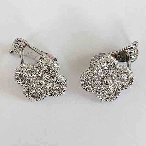 Van Cleef серьги цирконы посеребрение / серьги клевер на английском замочке Одесса