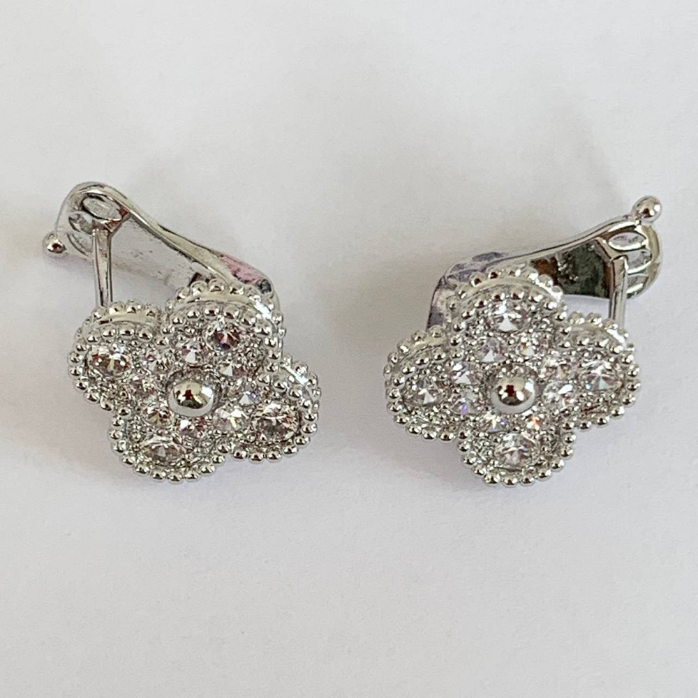 Van Cleef серьги цирконы посеребрение / серьги клевер на английском замочке Одесса - изображение 6