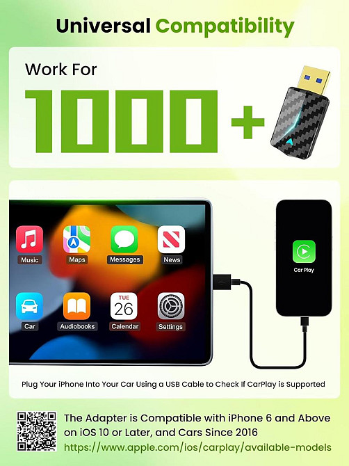 Бездротовий адаптер для CarPlay Android Auto, для авто з дротовим Карплей, WiFi Bluetooth підтримка iOS 10+/Android 11+ Київ - фото 8