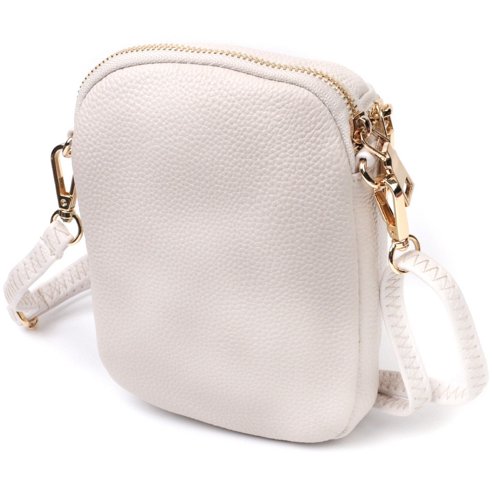 Компактна сумка цікавого формату із м'якої натуральної шкіри Vintage 22339 Біла Київ - фото 2