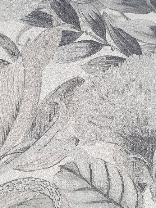 Шпалери метрові вініл на флізелін дизайнерські Erismann Elle Decoration 2 квіти листя сірі сріблом на білому Київ - фото 3