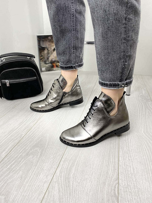 Жіночі черевики срібні з натуральної шкіри демісезонні весна-осінь р. 36, 39 (БТ/02 1234) / Чер Коломия - фото 1