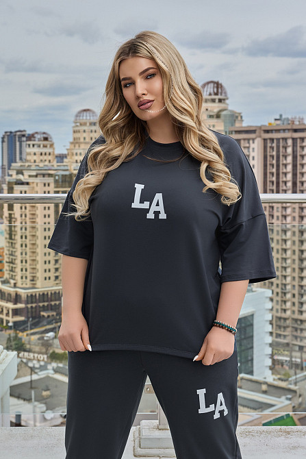 Жіночий легкий спортивний костюм із футболкою "Amante" |  Норма та батал Графіт, 54-56 Київ - фото 3