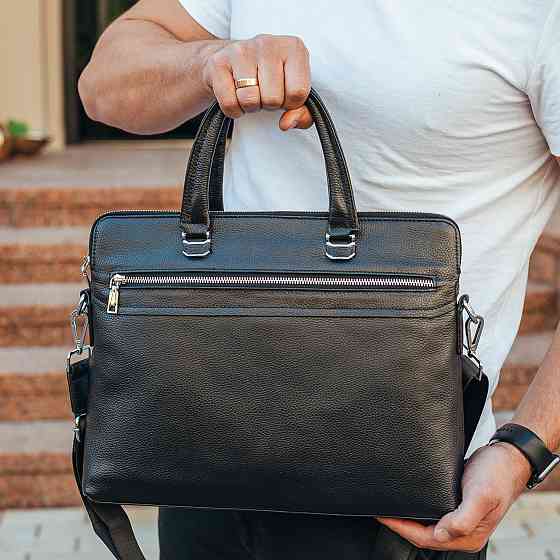Кожаная мужская деловая сумка-портфель черная Tiding Bag 30987 Каменское