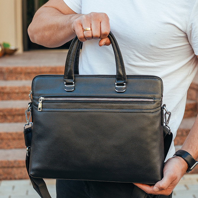 Шкіряна чоловіча ділова сумка-портфель чорна Tiding Bag 30987 Кам'янське - фото 1