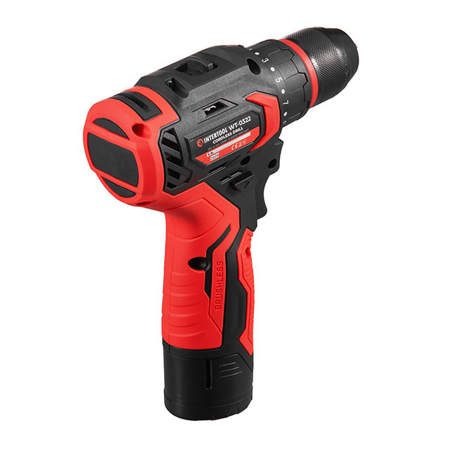 Дриль-шурупокрут акумуляторний, безщітковий двигун, 12 В, 50 Nm, 0-500/0-1900 об/хв, патрон 0,8-10 мм, 2x2,0 Аг INTERTOOL WT-0322 Киев - изображение 5
