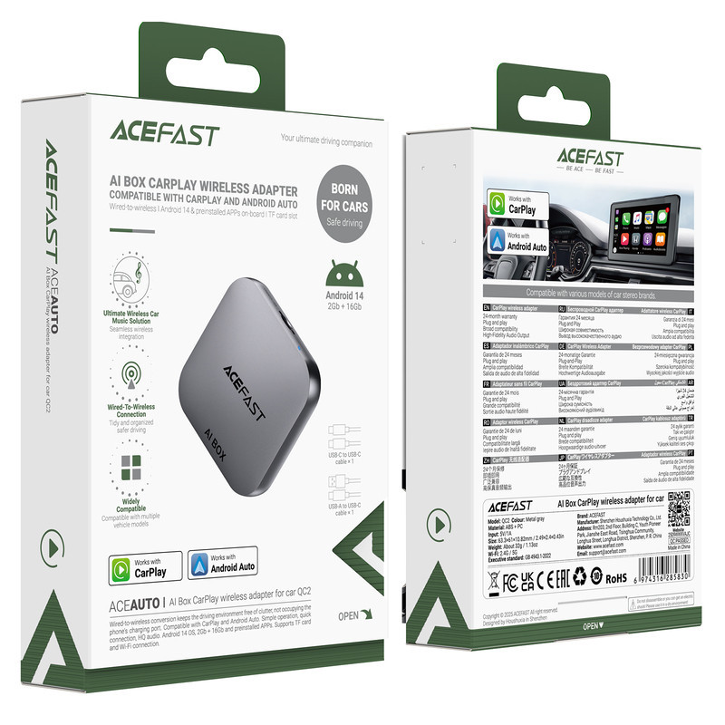 Адаптер ACEFAST QC2 AI Box CarPlay wireless adapter for car Metal Gray Одеса - фото 2