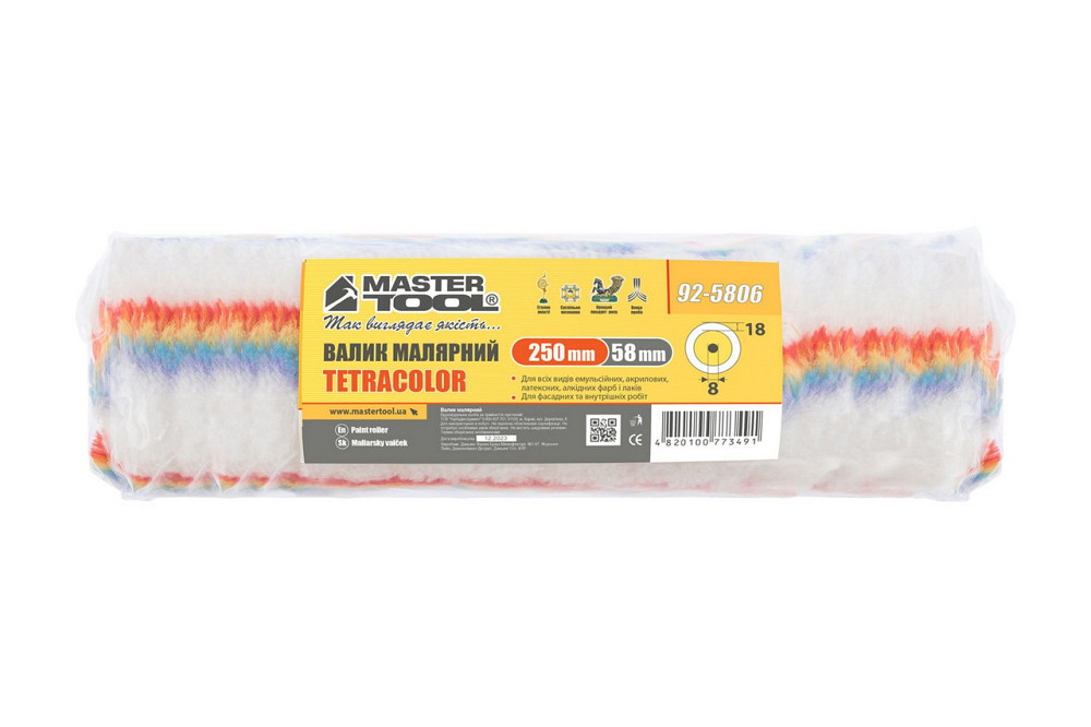 Валик малярный MASTERTOOL Tetracolor фасадный 58/250/18 мм Ø 8 мм 92-5806 Ровно - изображение 3