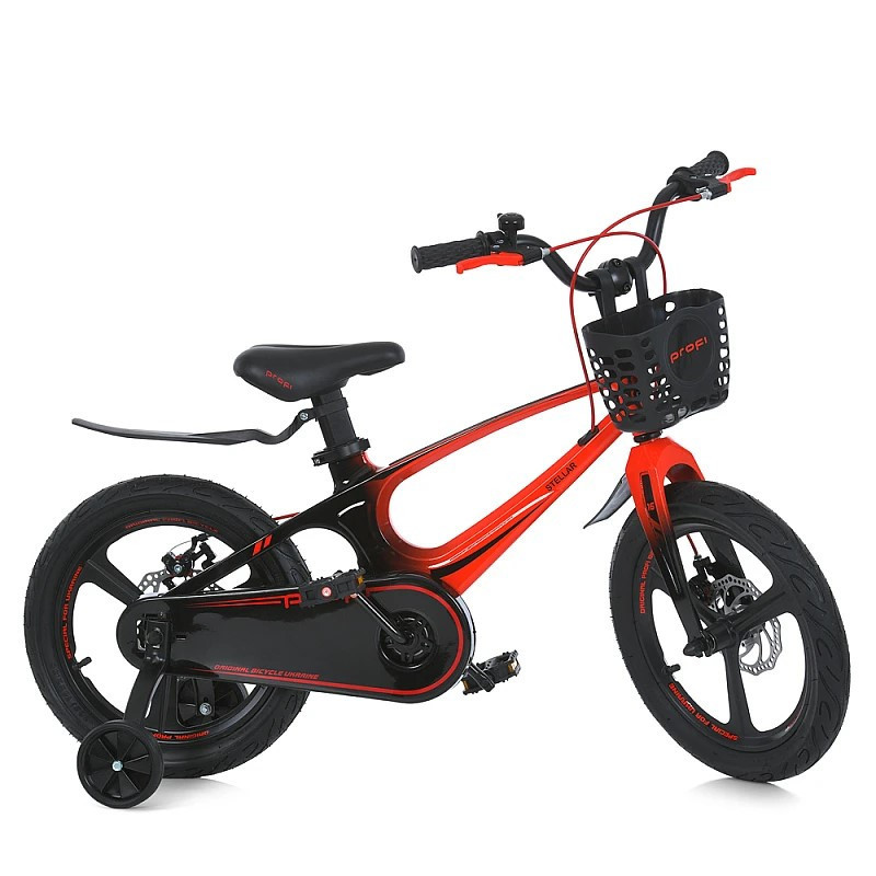 Велосипед дитячий PROFI 14 дюймів STELLAR з бічними колесами магнієва рама та вилка кошик дискові гальма Чорно-червоний (MB Чернігів - фото 1