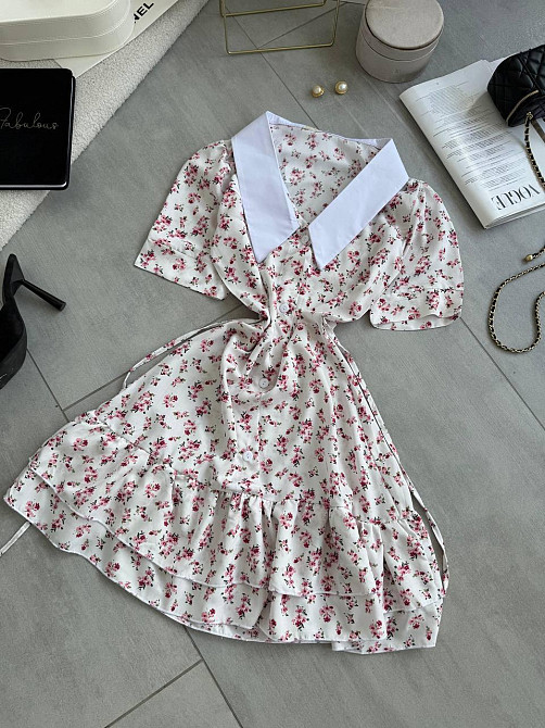 Жіноча принтована міні сукня на гудзиках з білим коміром турецький штапель / софт Одеса - фото 8