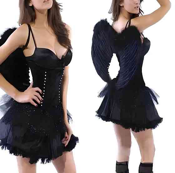 Черные крылья демона RESTEQ с перьями — перьевые крылья ангела для косплея, фотосессий, Хэллоуина и костюмированных вечеринок Киев