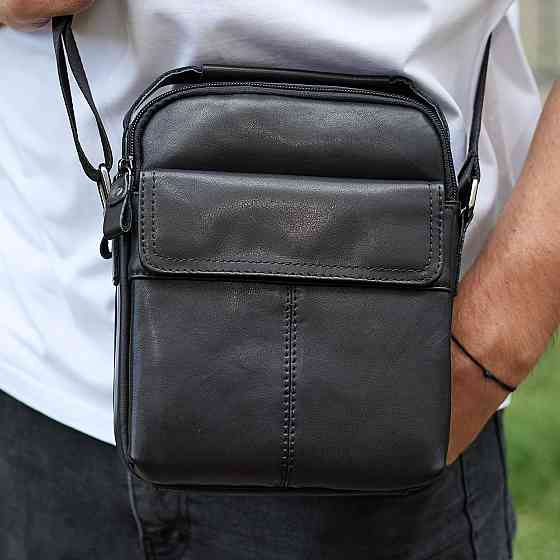 Сумка-барсетка мужская через плечо кожаная гладкая черная Tiding Bag TD-86573 Киев