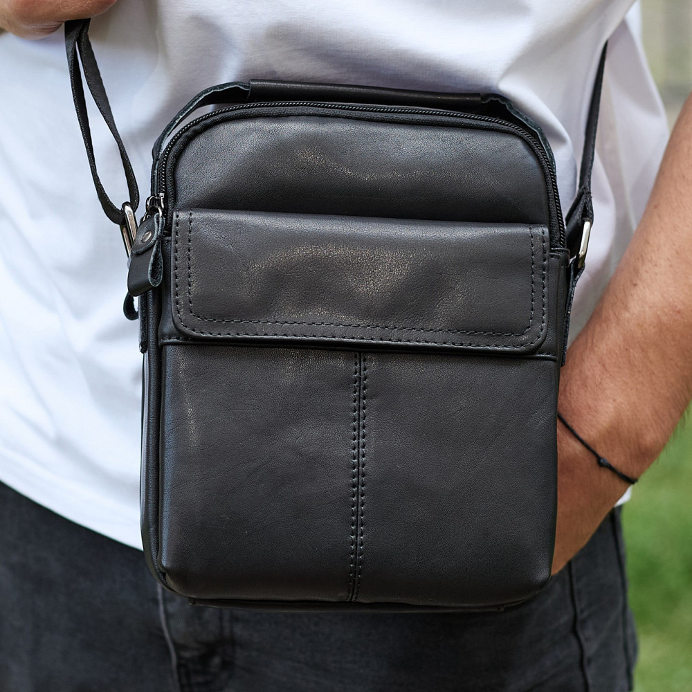 Сумка-барсетка мужская через плечо кожаная гладкая черная Tiding Bag TD-86573 Киев - изображение 1