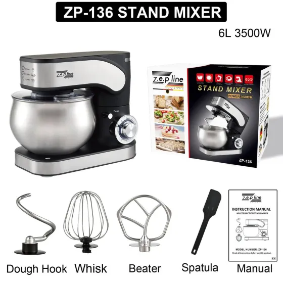 Кухонный тестомес миксер 4в1 3500 Вт на 6 литров Zepline из нержавеющей стали ZP-136 Коломыя