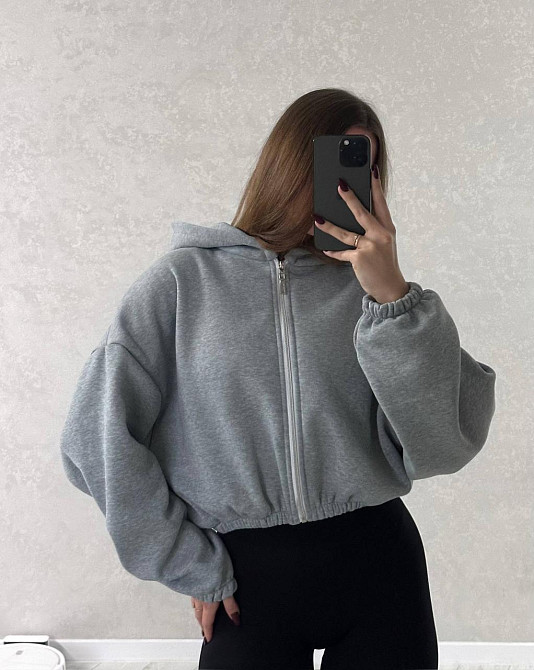 Жіноча стильна та тепла зіп-худі оверсайз тринитка на флісі Меланж Одеса - фото 5