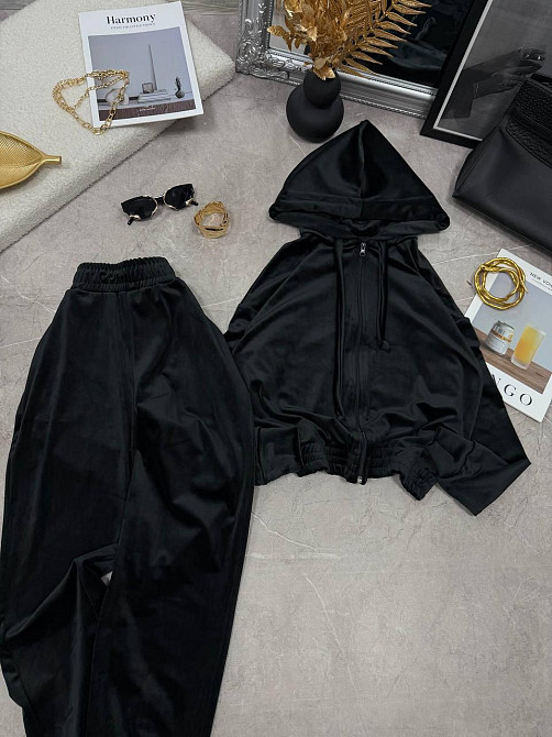 Женский повседневный велюровый костюм двойка: кофта и штаны Черный, 46/48 Одесса - изображение 4