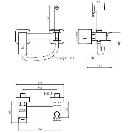 Смеситель для гигиенического душа Zerix FTK-222 с лейкой, цвет графит ZX5843 Харьков