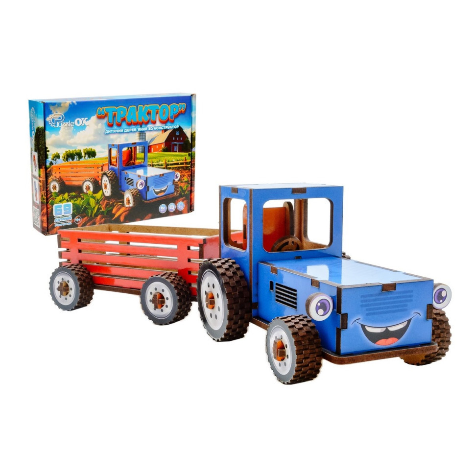 Дитячий дерев'яний 3D конструктор "Трактор" Puz-00933, 69 деталей Вінниця - фото 1