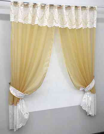 Кухонный комплект VR-Textil № 085к шторки с ламбрекеном золотистый с белым 270х170 см (52-0408) Киев