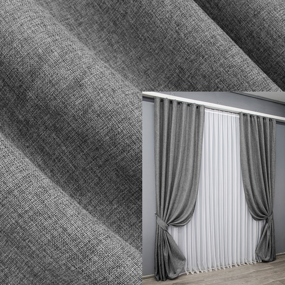 Комплект готовых штор VR-Textil Лен Мешковина № 108ш Серый 200х270см 2 шт (32-091) Киев - изображение 1