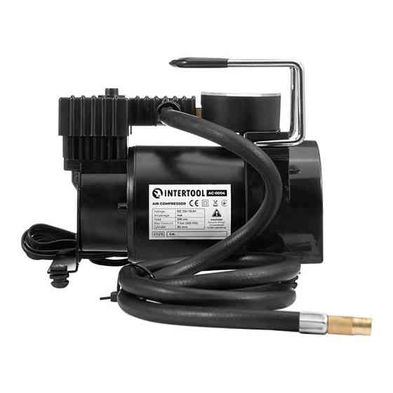 Компресор автомобільний 12 В, 14 А, один циліндр 30 мм, макс. 7 бар, шланг: 1 м, кабель живлення: 3 м INTERTOOL AC-0004 Київ