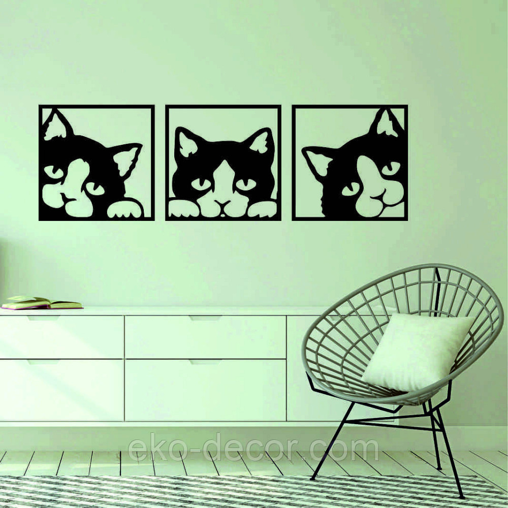 Декоративне настінне Панно «Коти» Декор на стіну 90*280 см, Чорний Київ - фото 8