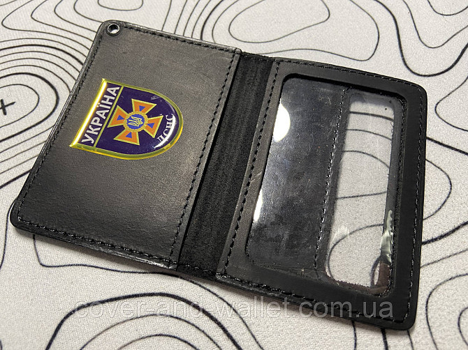 Обложка ДСНС с пластиковым шевроном из винтажной кожи черного цвета P_Leather Киев - изображение 5