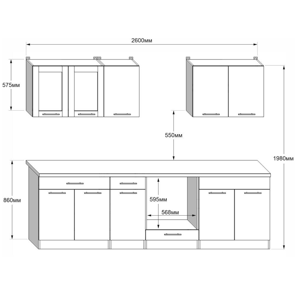 Кухня модульная Эверест Эко набор №4 дуб крафт белый/графит/белый 2,6 м столешница Скай (DTM-071061) Львов - изображение 4