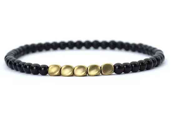 Браслет з натурального обсидіану з мідними намистинами, чоловічий браслет з каменю на резинці Київ