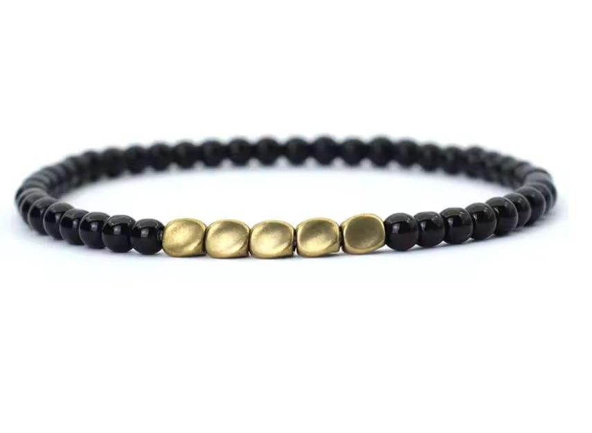 Браслет из натурального обсидиана с медными бусинами, мужской браслет из камня на резинке Киев - изображение 3