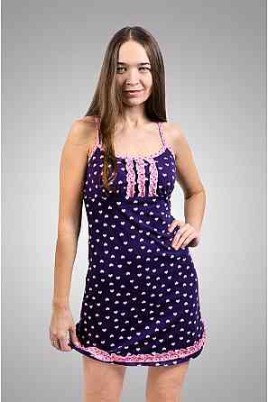 Ночная сорочка женская, сердечки на темно-синем топ Крохатушка одяг Киев