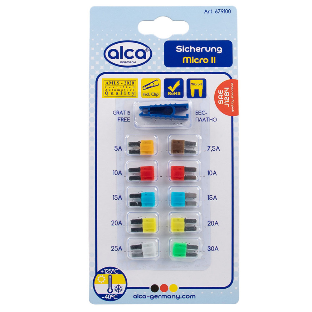 Набір запобіжників мікро (USA) 10шт плоскі (5-30А) "Sicherung Micro II" Alca, 679100 Київ - фото 1