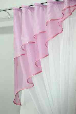 Кухонная занавеска VR-Textil № 114к ламбрекен и тюль розовый с белым 270х170 см (52-0533) Киев