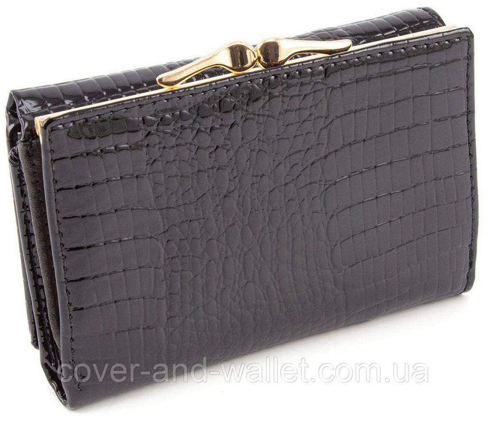Черный лаковый женский кошелек на магнитах в три сложения Marco Coverna Киев - изображение 2