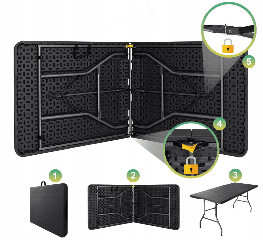 Стол-чемодан раскладной Bonro 180 см (Черный) - Усиленный садовый стол для пикника и кейтеринга (HDPE пластик) Киев - изображение 8